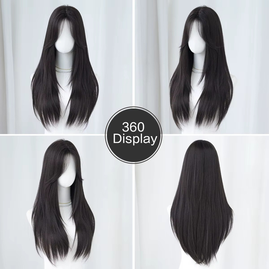 7JHH WIGS Perücke, lange gerade dunkelbraune Synthetik-Perücke, Damen - Bild 3