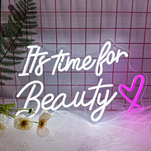 Wanxing Neonschild It's Time For Beauty Wanddekoration in Pink mit USB-Stromversorgung für Friseursalon und Studio - Bild 1