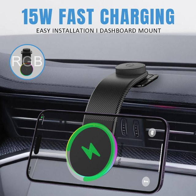 VIKEFON Magnetische Auto Handyhalterung mit 15W Drahtlosem Ladegerät für MagSafe iPhone, Schwarz - Bild 1