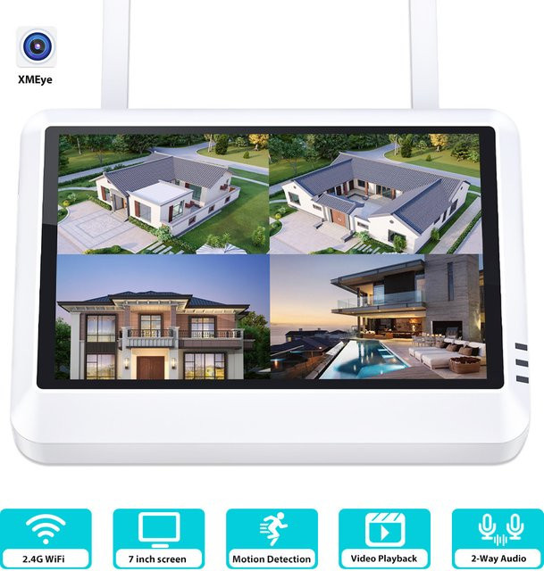 UDECER 8CH Wireless NVR Videoüberwachungssystem mit 7-Zoll LCD Monitor und WIFI, Weiß - Bild 1