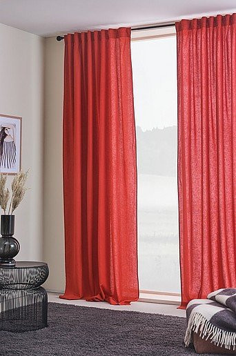 Jotex HANNAH Multifunktionsgardine, 2er-Set, Rot, Leinenoptik, Blickdicht - Bild 1