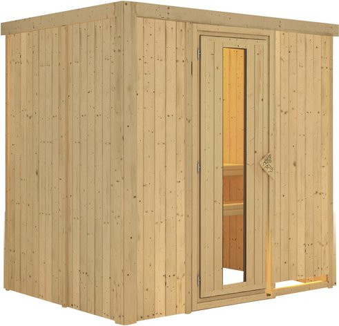 Karibu Sauna Kircholm für 3 Personen aus Fichtenholz in Beige ohne Ofen B: 198 cm, T: 196 cm, H: 151 cm - Bild 1