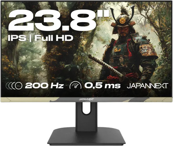 JapanNext JN-IPS238FHD200F-HSP-CAMO Gaming-Monitor, 24 Zoll, Full HD, IPS, 200 Hz, 0,5 ms, Schwarz - Bild 1