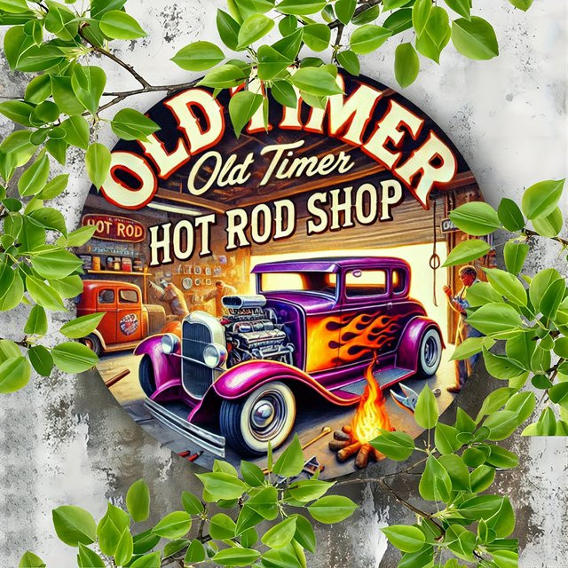 Potdemiel Vintage Hot Rod Shop Metallschild aus Aluminium, B/B/B: 20,3 x 20,3 x 20,3 cm, Mehrfarbig - Bild 1