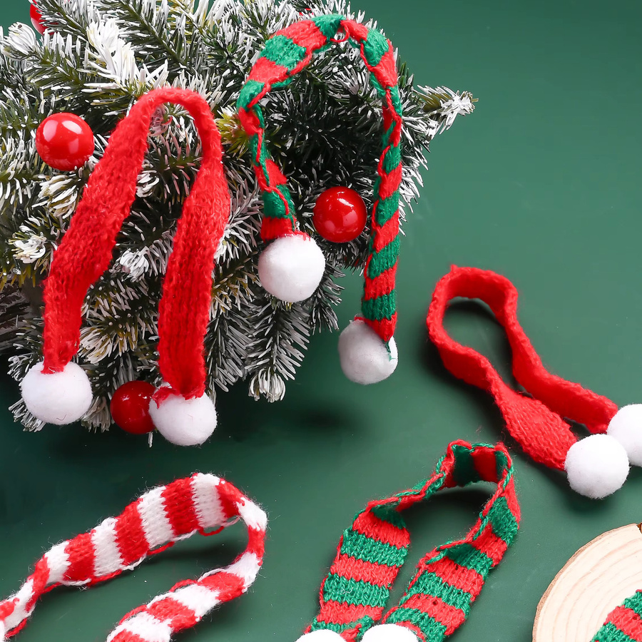iYOE 10er Set Weihnachts-Strickschals für Weinflaschen und Dekoration, Motive Schneemann und Baum, mehrfarbig gestreift, B: 20 cm, H: 1,7 cm - Bild 3