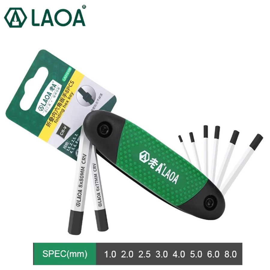LAOA 8-teiliger faltbarer Inbusschlüsselsatz aus Chrome Vanadium, 1,5-8 mm, rostfrei für Fahrradreparaturen - Bild 4