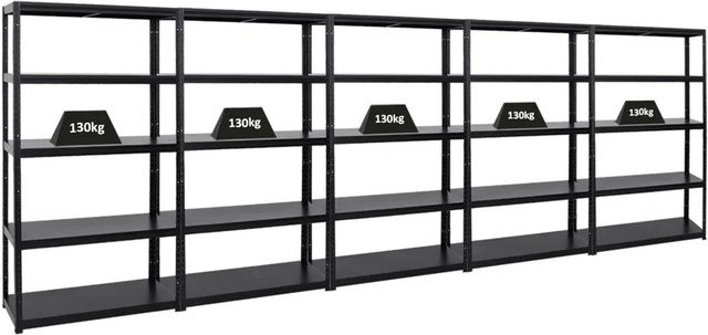 5er Set PROREGAL Steel Eagle Schwerlastregal aus Metall in Schwarz, H x B x T: 180 x 100 x 40 cm, mit verstellbaren Fachböden - Bild 1