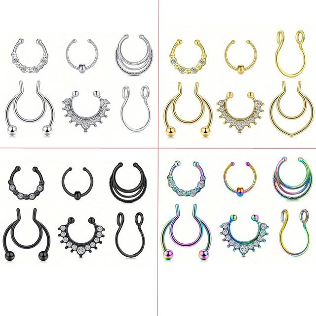 Fake Septum Nasenring Hoop, Silber, Unisex, Zirkonia - Bild 1