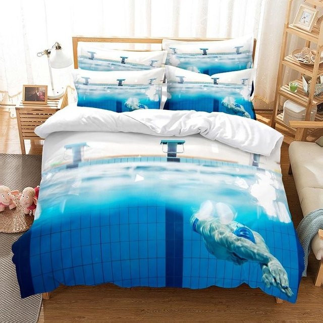 Bettwäsche-Set Supking mit 3D-Digitaldruck Schwimmen im Pool Design, Blau, B/H: 220 x 260 cm - Bild 1