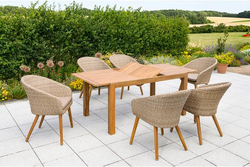 Merxx Arrone Gartenmöbel Set aus Akazienholz mit 7-teiligem Ausziehtisch und 6 Sitzplätzen in Beige - Bild 1