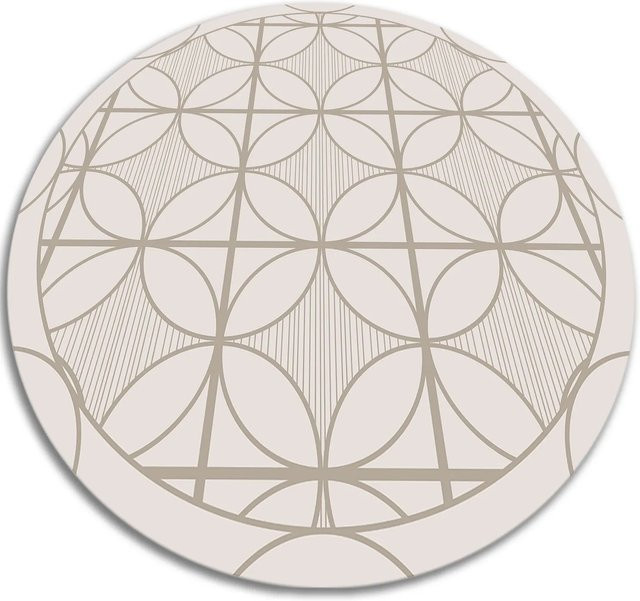 Tulup Teppich Geometrische Kreise Vloerkleed aus Vinyl in Rot und Beige, Durchmesser: 130 cm - Bild 1