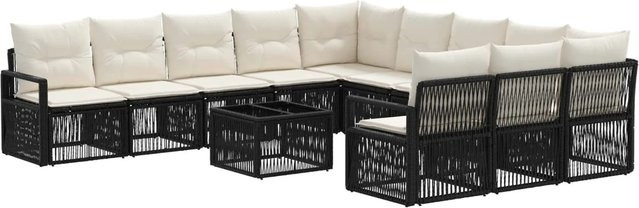 vidaXL Gartensofa-Set 12-teilig in Schwarz aus Poly-Rattan mit Polstern und Couchtisch in U-Form - Bild 1