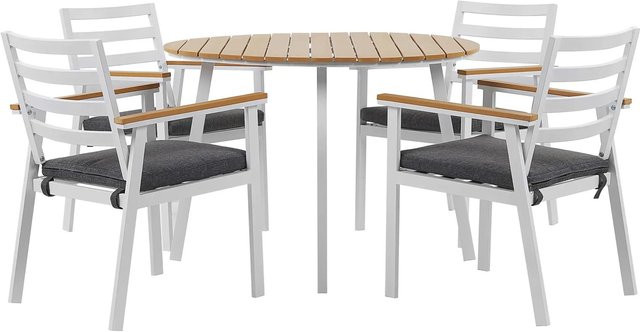 Beliani Gartentisch Set CAVOLI in Weiss und Grau mit hellem Holzfarbton, B/T/H: 105 x 105 x 82 cm - Bild 1