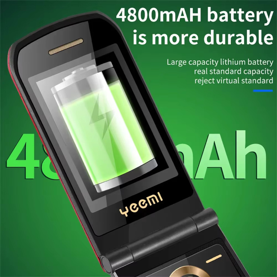 YeeMI K21+ 4G Flip Phone mit 2,6 Zoll Bildschirm, Dual SIM, Dual Screen Funktion und 4800mAh Akku in Rot mit russischer Tastatur für Senioren - Bild 5