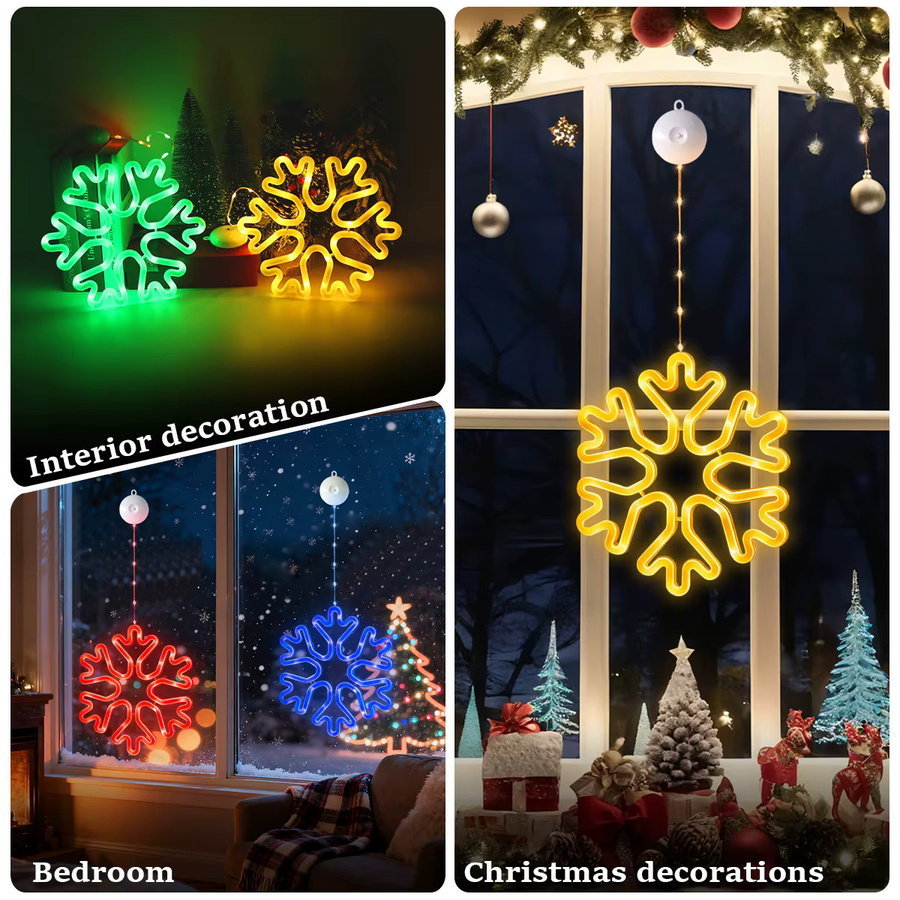 Mexllex Mehrfarbige LED-Schneeflocken-Hängelampen für die Weihnachtsdekoration mit 8/12 Beleuchtungsmodi und Batteriebetrieb - Bild 5