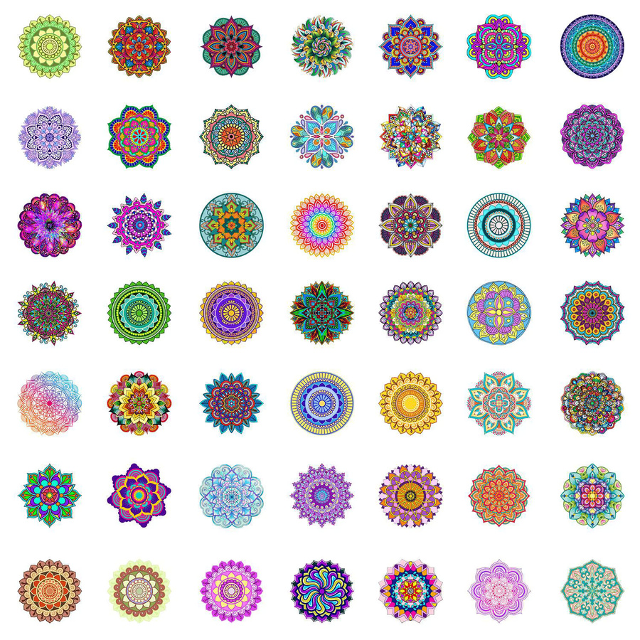 50 Stück runde Mandala-Doodle Aufkleber in Multicolour, wasserfeste Sticker für Notebook, Helm und Dekoration - Bild 2