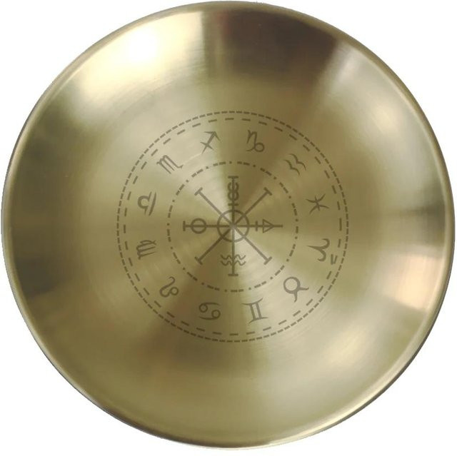 Bestbags Ritualtablett mit Pentagramm in Gold, rundes Metall-Tablett für Altar und Dekoration, Durchmesser: 14 cm - Bild 1