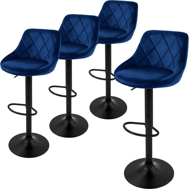 4er Set ML-Design Barhocker aus Samt in Blau mit Rückenlehne, Fußstütze und 360 Grad Drehsitz, höhenverstellbar 62-82 cm - Bild 2