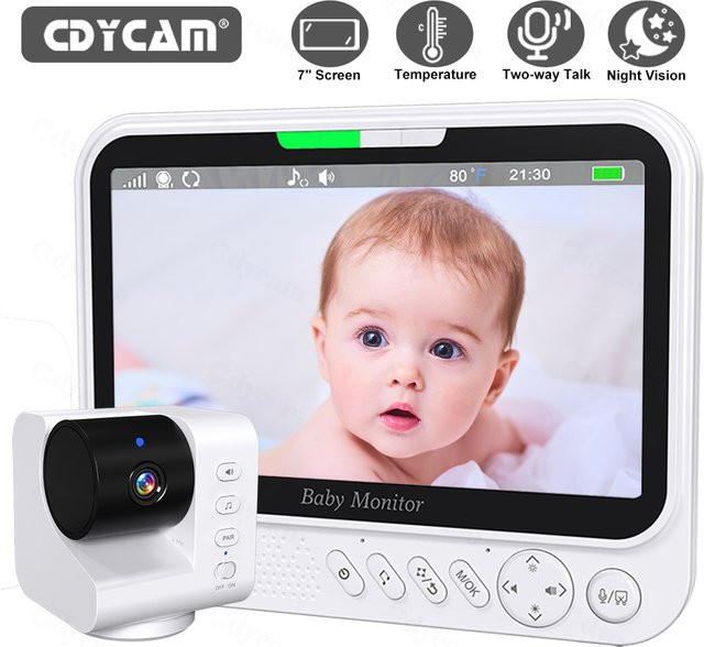 Cdycam Video-Babyphone mit 7-Zoll-Bildschirm, 720P Auflösung, Nachtsicht, Zwei-Wege-Audio und 5000 mAh Akku, Weiß - Bild 1
