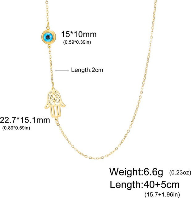 Halskette mit Hamsa Fatima Hand Anhänger, Edelstahl, Gold, Damen, 45 cm - Bild 1