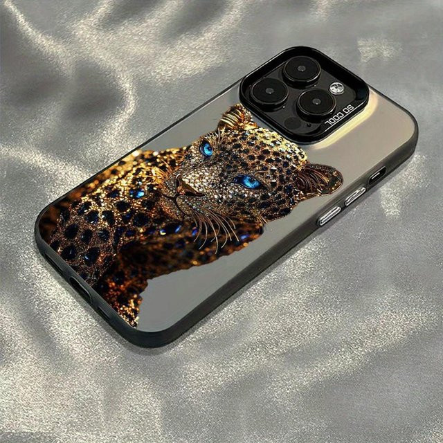Sturzsichere iPhone Handyhülle mit Leopardenmuster und glitzerndem Diamantmuster in Grau für Apple iPhone 17 16 15 14 13 12 11 Pro Max Plus - Bild 1