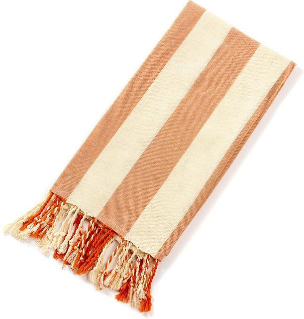 Yiran bag Türkische Strandtücher aus Baumwolle mit Quasten und Streifen in Orange, 21er Set, schnelltrocknend und im Boho-Stil - Bild 1