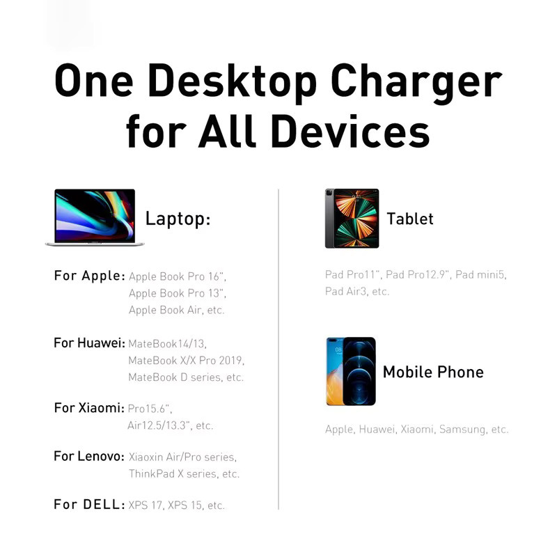Baseus GaN3 Desktop-Ladegerät 65W Schnellladegerät mit USB-C für iPhone, MacBook und Laptop, Schwarz - Bild 4