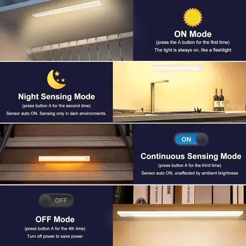 SKYSHADOW Kabellose LED-Nachtleuchte in Weiß mit Bewegungssensor und Fernbedienung, USB-aufladbar für Schrank, Küche und Schlafzimmer - Bild 3
