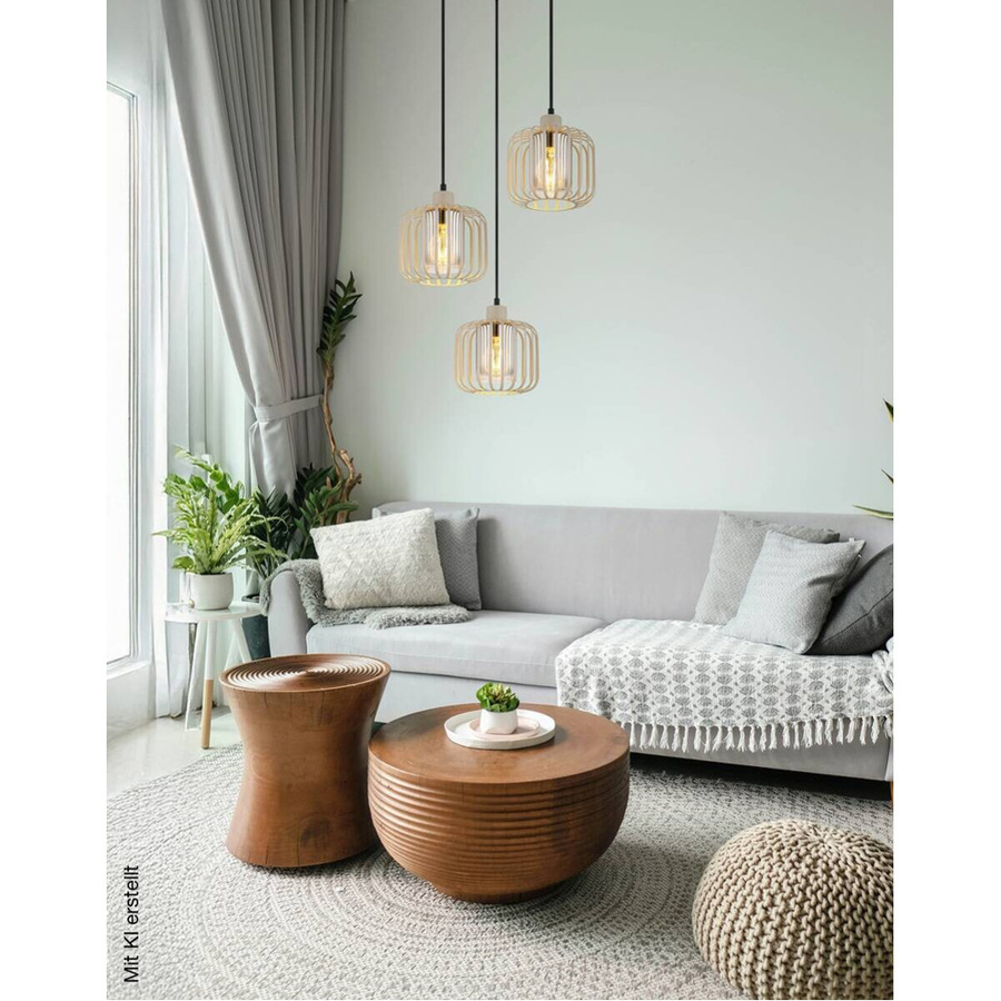 Globo Lighting Pendelleuchte modern aus Metall und Glas in Beige und Transparent, Höhe: 120 cm, Durchmesser: 44 cm, 3 E27 Fassungen - Bild 3