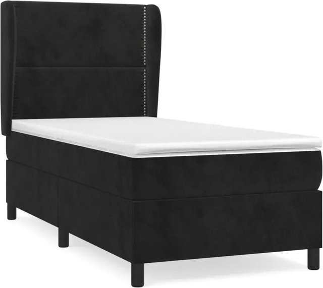 vidaXL Boxspringbett mit Matratze in Schwarz aus Samt, Hybrid-Modell mit Taschenfederkern, B/T: 90 x 200 cm - Bild 1