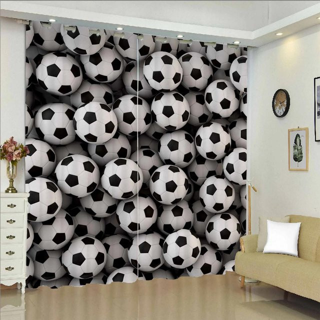 2er-Set Fußball Fenstervorhänge für Kinderzimmer mit Ballmuster, halbtransparent, Mehrfarbig, Breite: 50 cm, Höhe: 130 cm - Bild 1