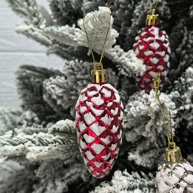 ZQNYCY Set mit 5 glitzernden Tannenzapfen-Ornamenten als hängende Weihnachtsdekoration in Rot, Gold und Silber - Bild 1