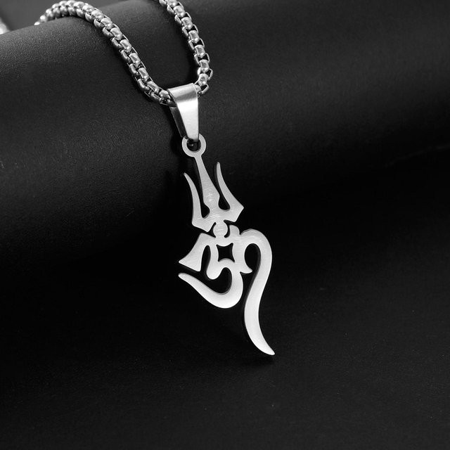 Jinzhan Jewelry Halskette Shiva Dreizack Om Symbol, Titanstahl, black, 60cm, Unisex - Bild 1