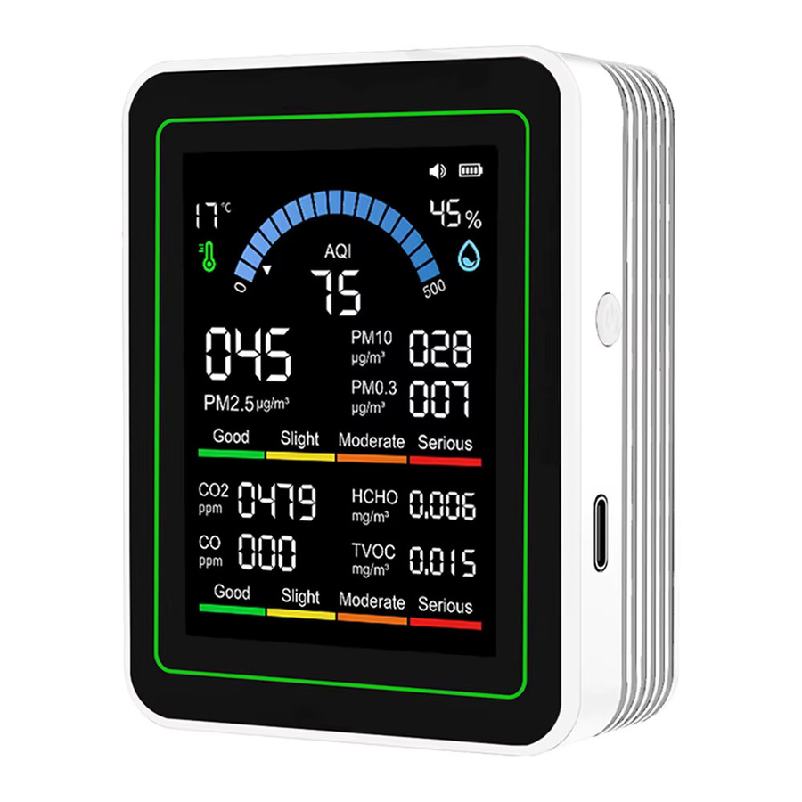 Aideepen 10-in-1 Luftqualitätsmonitor in Schwarz: CO CO2 PM2,5 PM0,3 PM1,0 Formaldehyd-Detektor sowie Temperatur- und Feuchtigkeitstester - Bild 5