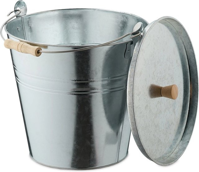 Relaxdays Ascheeimer aus Stahl in Silber mit Deckel, Volumen: 12,5 Liter, B/T/H: 30 x 33 x 31 cm - Bild 1