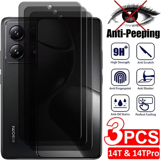 3er Set Anti-Spy Sichtschutzglas-Displayschutzfolien für Xiaomi Mi 11T 12T 13T 14T Pro 11 12 Lite aus gehärtetem Glas - Bild 1