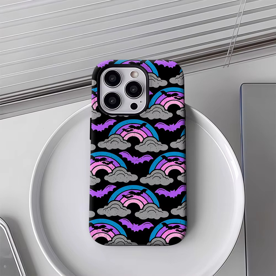 Handyhülle mit Halloween-Regenbogen- und Fledermausmuster für Apple iPhone 17 16 15 14 13 Pro Max Plus, doppelschichtige Rückseite, mehrfarbig - Bild 3