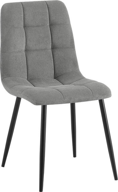 DELUKE Esszimmerstuhl FANOR in Grau mit Cord-Bezug und modernem Steppmuster, B/T/H: 45 x 55 x 84 cm - Bild 1