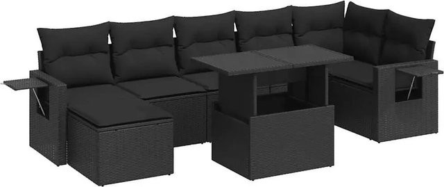 vidaXL 8-teilige Garten-Sofagarnitur in L-Form aus schwarzem Poly-Rattan mit Kissen und pulverbeschichtetem Stahlgestell - Bild 1