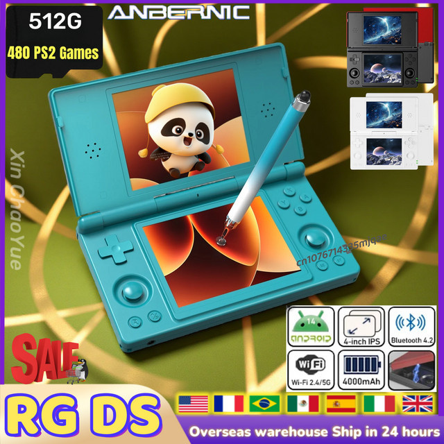 ANBERNIC RG DS Handheld-Spielkonsole in Turquoise mit 4 Zoll IPS Multi-Touch Dual-Screen, Android 14 und 4000mAh Akku - Bild 1