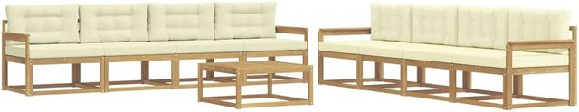 vidaXL Outdoor-Sofagarnitur aus Akazienholz in L-Form, 9-teiliges Set in Weiß und Braun mit Polsterkissen, B/T/H: 79 x 79 x 37 cm - Bild 1