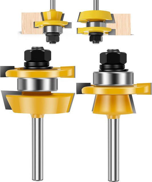 Toorise 2er-Set Shaker Rail und Stile Fräser mit 1/4 Zoll Schaft und Hartmetallspitze für Holzbearbeitung in Gelb - Bild 1