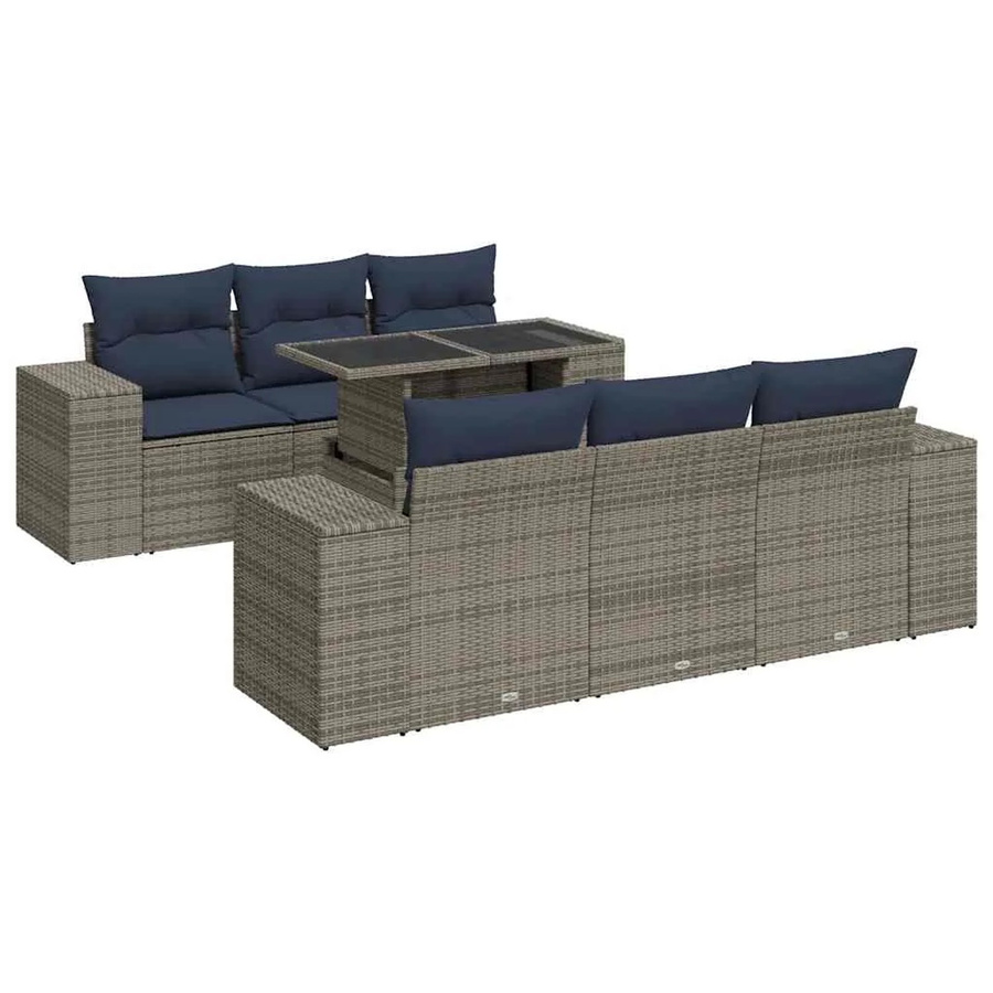 vidaXL 7-teilige Garten-Sofagarnitur aus Poly Rattan und Akazie in Grau mit Kissen - Bild 2