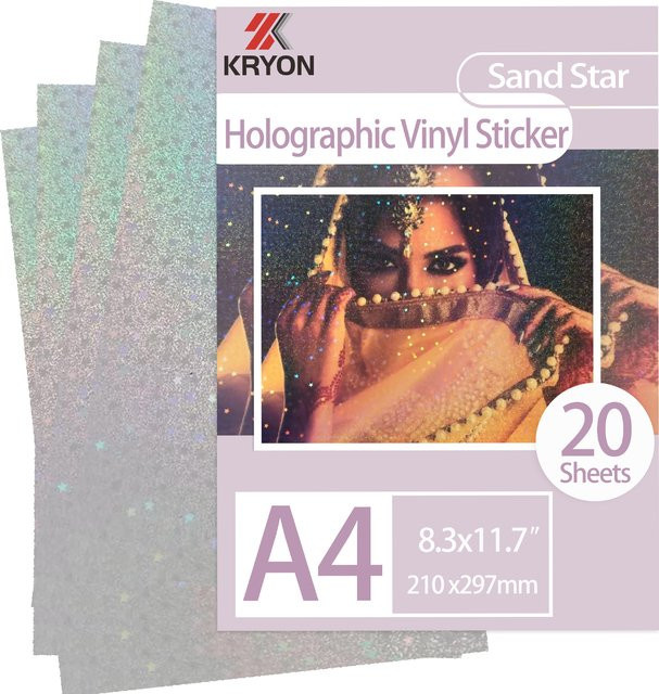 KRYON A4 Kaltlaminierfolie mit Sandstern-Muster in Holografisch und Glitzernd, 20 Blatt, Transparent/Multicolor, B: 21,0 cm, H: 29,7 cm - Bild 1