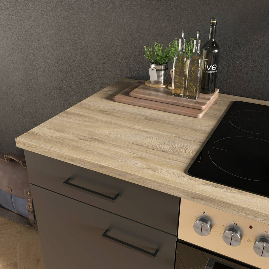Küchenunterschrank Flex-Well Capri in Schwarz Matt mit Endgrain Oak Optik, B/H/T: 60 x 85 x 60 cm - Bild 4