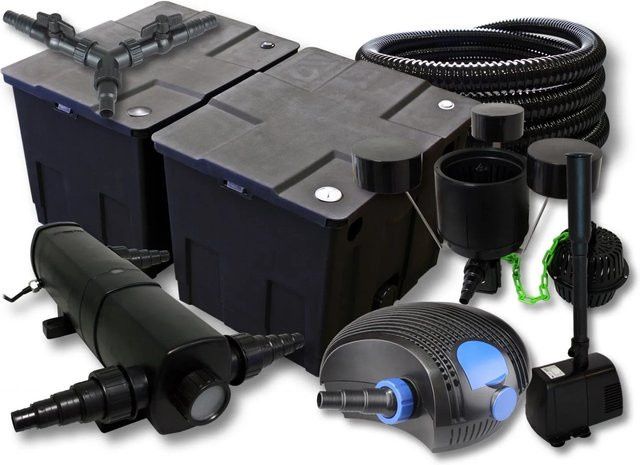 Sunsun Teichfilter Set in Schwarz für bis zu 60000 Liter mit 100W Pumpe, 18W UVC Lampe, Skimmer, Schlauch und Springbrunnen - Bild 1