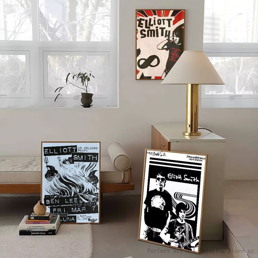 Sänger E-Elliott S-Smith klassisches Anime-Poster aus Papier in Schwarz-Weiß, B/H: 10 x 15 cm - Bild 4