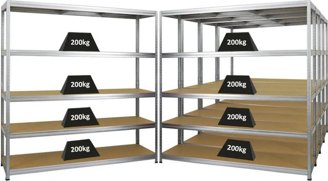 PROREGAL 5er Set Schwerlastregal Giant Elephant, Farbe Silber, H x B x T: 180 x 180 x 45 cm, Fachlast 200 kg, mit verstellbaren MDF-Holzböden - Bild 1