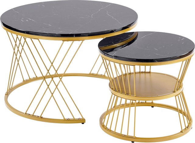 Modernes 2-teiliges Nesting-Couchtisch-Set in Schwarz mit runden MDF-Platten, B/T/H: 70 x 70 x 47 cm und 30 x 30 x 47 cm - Bild 1