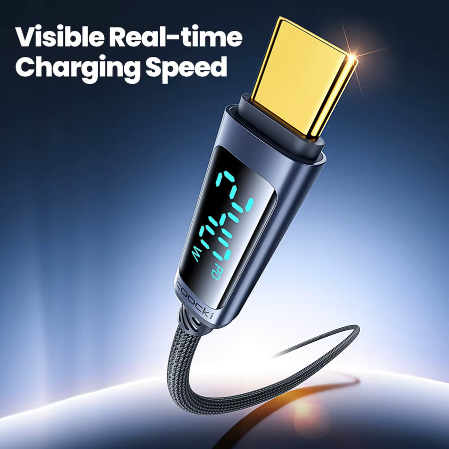 Toocki USB-C auf USB-C Schnellladekabel mit Display 240W PD3.1 für iPhone 15 16 17 Samsung S24 und Macbook in Schwarz oder Weiß - Bild 4